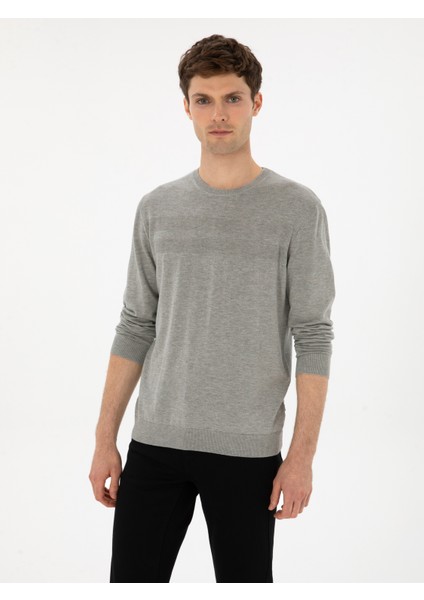 Erkek Füme Slim Fit Pamuk Karışımlı Bisiklet Yaka Triko Kazak 50318982-VR058