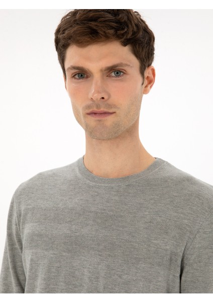 Erkek Füme Slim Fit Pamuk Karışımlı Bisiklet Yaka Triko Kazak 50318982-VR058 fiyatları