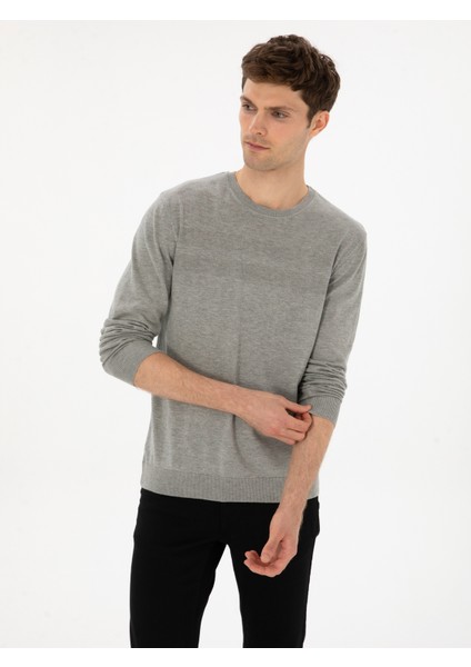 Erkek Füme Slim Fit Pamuk Karışımlı Bisiklet Yaka Triko Kazak 50318982-VR058 modelleri