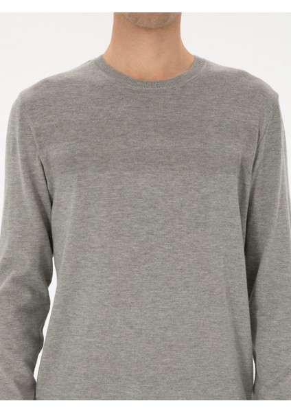 Erkek Füme Slim Fit Pamuk Karışımlı Bisiklet Yaka Triko Kazak 50318982-VR058