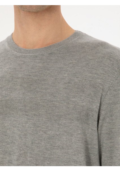 Erkek Füme Slim Fit Pamuk Karışımlı Bisiklet Yaka Triko Kazak 50318982-VR058