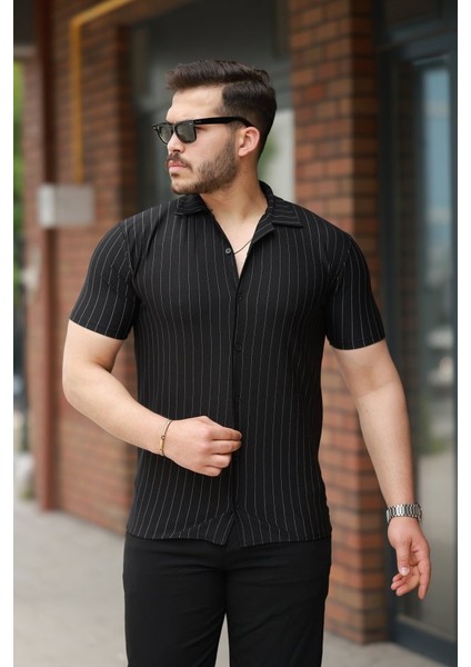 Erkek Kısa Kollu Çizgili Gömlek