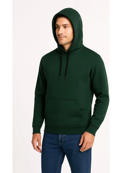 Erkek Üç Iplik Kapüşonlu Kanguru Cepli Sweatshirt Hoodie - Haki modelleri