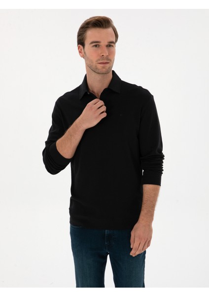 Erkek Lacivert Regular Fit Kaşmir Karışımlı Polo Yaka Sweatshirt 50309794-VR033 modelleri