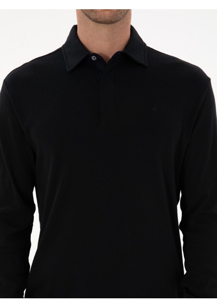 Erkek Lacivert Regular Fit Kaşmir Karışımlı Polo Yaka Sweatshirt 50309794-VR033