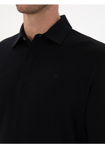Erkek Lacivert Regular Fit Kaşmir Karışımlı Polo Yaka Sweatshirt 50309794-VR033