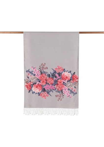 Gri Saray Bahçesi Desenli Ipek Şal fiyatları