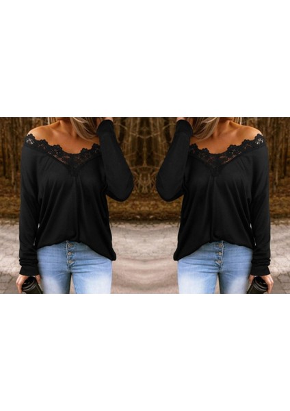 Kadın Uzun Kollu Yaka Güpür Detay Viskon Bluz modelleri