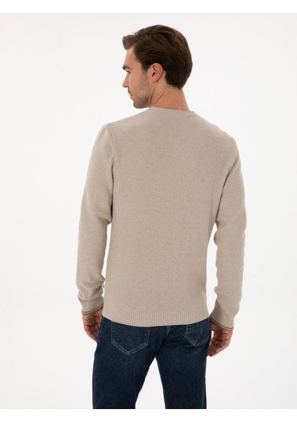 Erkek Bej Slim Fit Yün Karışımlı Bisiklet Yaka Triko Kazak 50311874-VR011 indirimleri