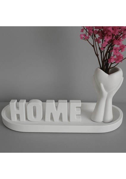 Beton Vazo ve Home Yazısı Oval Tabak Set fiyatları
