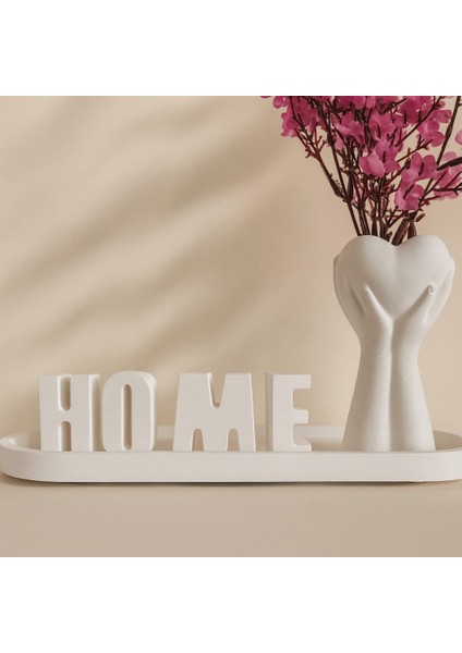 Beton Vazo ve Home Yazısı Oval Tabak Set modelleri