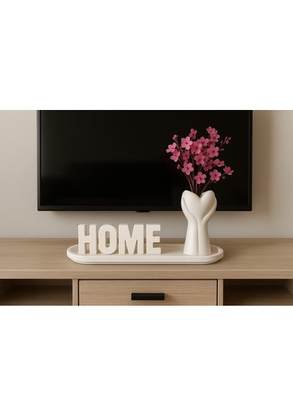Beton Vazo ve Home Yazısı Oval Tabak Set fırsatları