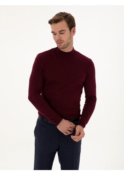 Erkek Bordo Slim Fit Pamuk Karışımlı Yarım Balıkçı Yaka Triko Kazak 50318677-VR014 modelleri
