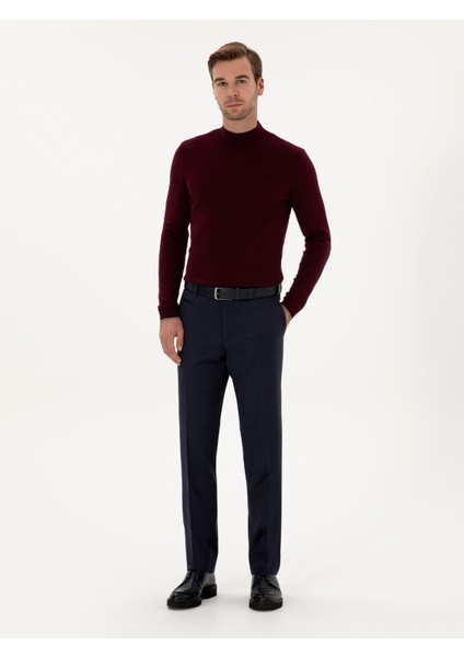 Erkek Bordo Slim Fit Pamuk Karışımlı Yarım Balıkçı Yaka Triko Kazak 50318677-VR014 fırsatları