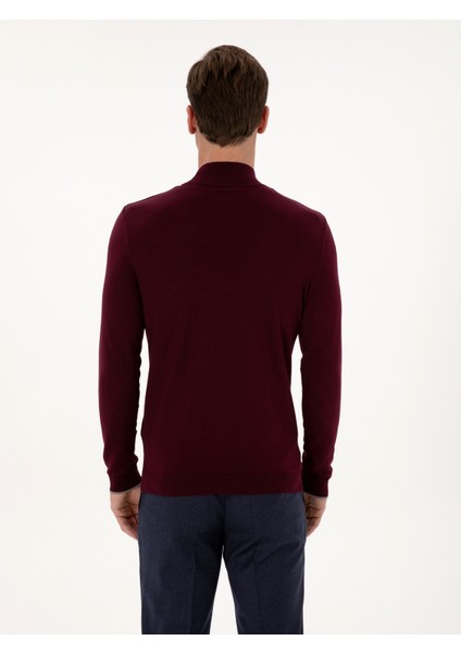 Erkek Bordo Slim Fit Pamuk Karışımlı Yarım Balıkçı Yaka Triko Kazak 50318677-VR014 indirimleri