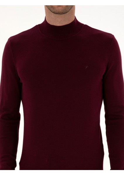 Erkek Bordo Slim Fit Pamuk Karışımlı Yarım Balıkçı Yaka Triko Kazak 50318677-VR014