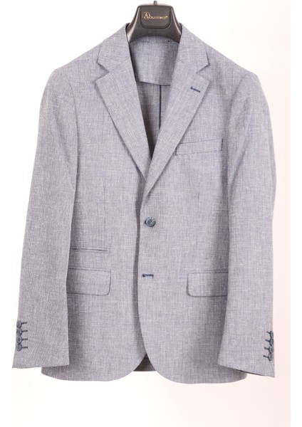 Errkek Mavi Keten Dokulu Spor Ceket