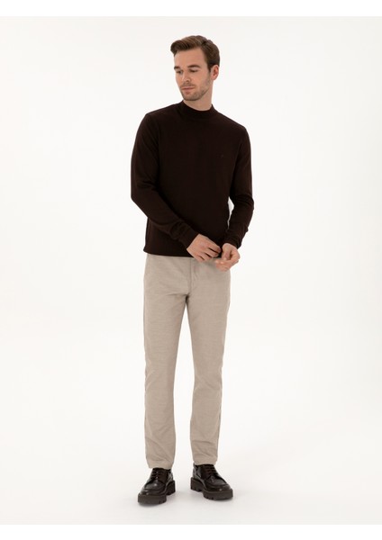 Erkek Bej Slim Fit Pamuk Karışımlı Armürlü Kanvas Pantolon 50311720-VR011