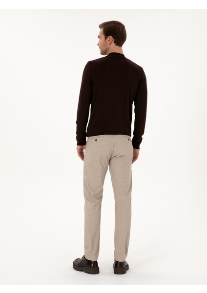 Erkek Bej Slim Fit Pamuk Karışımlı Armürlü Kanvas Pantolon 50311720-VR011