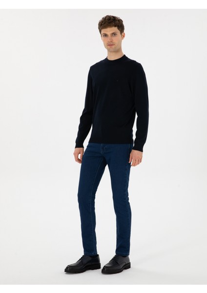Erkek Lacivert Slim Fit Yün Karışımlı Çeyrek Balıkçı Basic Triko Kazak 50315295-VR033 fırsatları