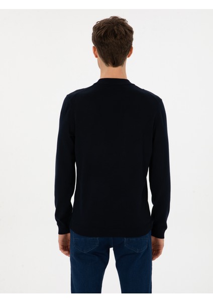 Erkek Lacivert Slim Fit Yün Karışımlı Çeyrek Balıkçı Basic Triko Kazak 50315295-VR033 indirimleri