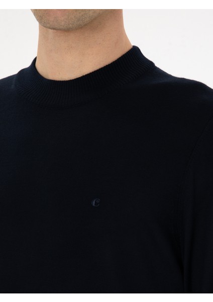 Erkek Lacivert Slim Fit Yün Karışımlı Çeyrek Balıkçı Basic Triko Kazak 50315295-VR033