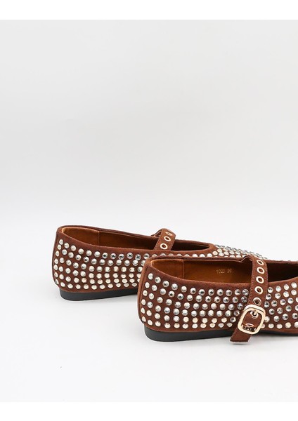 Kristebell Ithal Özel Seri Kadın Taşlı Süet Deri Babet KB1020 - Kahve - 36 fiyatları