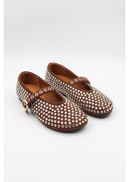 Kristebell Ithal Özel Seri Kadın Taşlı Süet Deri Babet KB1020 - Kahve - 36 fırsatları