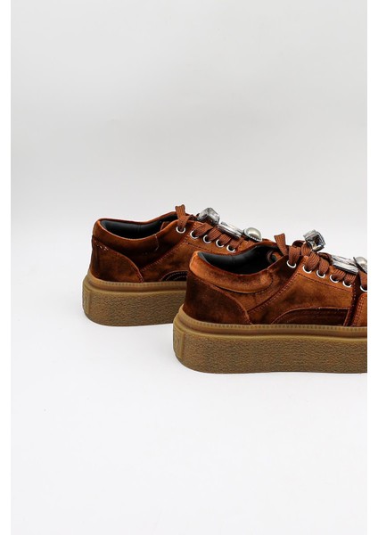 Kadın Kalın Taban Aksesuarlı Kadife Günlük Spor Ayakkabı GJ475 - Kahve - 36 fiyatları