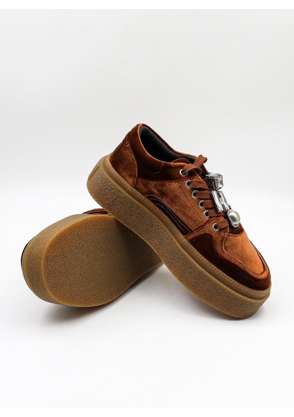 Kadın Kalın Taban Aksesuarlı Kadife Günlük Spor Ayakkabı GJ475 - Kahve - 36 modelleri