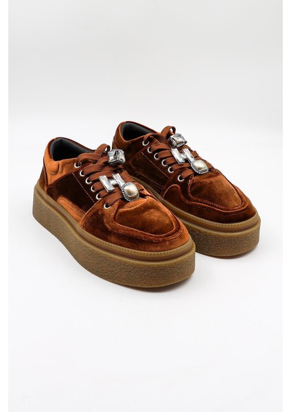 Kadın Kalın Taban Aksesuarlı Kadife Günlük Spor Ayakkabı GJ475 - Kahve - 36 fırsatları