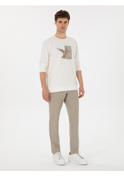Erkek Bej Slim Fit Yün Karışımlı Kanvas Pantolon 50308721-VR011