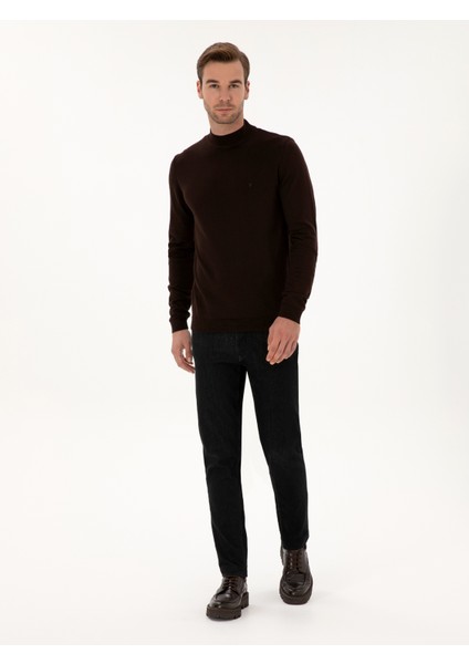 Erkek Kahverengi Slim Fit Pamuk Karışımlı Çeyrek Balıkçı Yaka Basic Triko Kazak 50318704-VR029 fırsatları