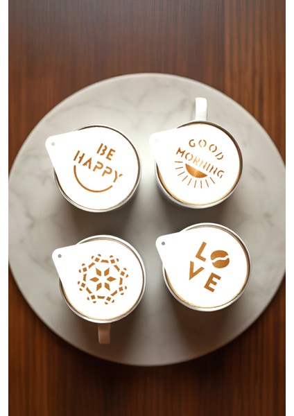 Kahve Şablonu, Kahve Süsleme Seti, Tatlı Süsleme Seti, 4'lü Set