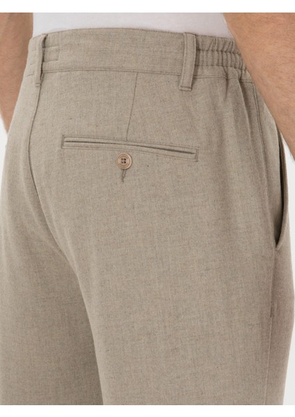 Erkek Bej Slim Fit Yün Karışımlı Kanvas Pantolon 50308721-VR011
