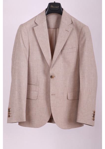 Erkek Bej Keten Dokulu Spor Ceket