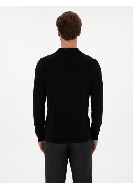 Erkek Siyah Slim Fit Yün Karışımlı Polo Yaka Triko Kazak 50311890-VR046 indirimleri