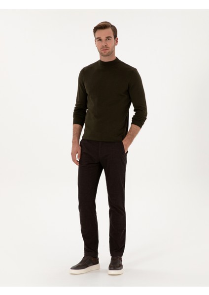 Erkek Koyu Kahverengi Slim Fit Pamuk Karışımlı Armürlü Kanvas Pantolon 50311720-VR084 fırsatları