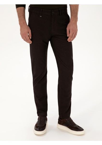 Erkek Koyu Kahverengi Slim Fit Pamuk Karışımlı Armürlü Kanvas Pantolon 50311720-VR084 indirimleri