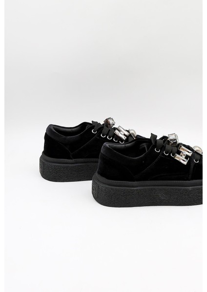 Kadın Kalın Taban Aksesuarlı Kadife Günlük Spor Ayakkabı GJ475 - Siyah - 36 fiyatları