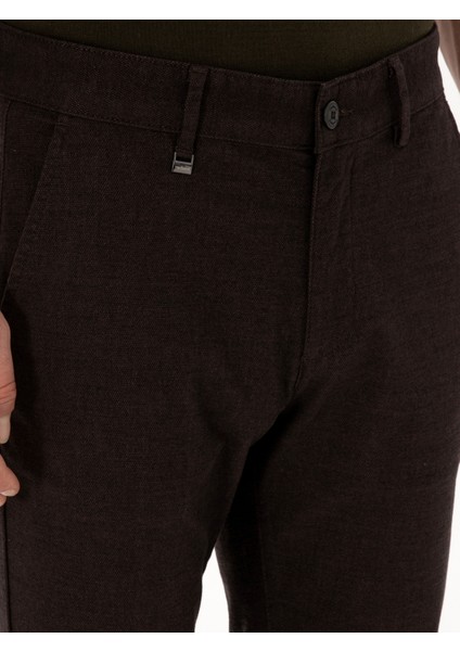 Erkek Koyu Kahverengi Slim Fit Pamuk Karışımlı Armürlü Kanvas Pantolon 50311720-VR084 fiyatları