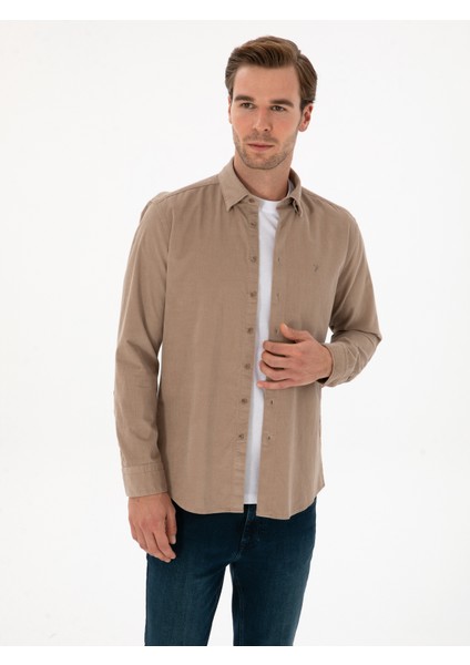 Erkek Bej Regular Fit %100 Pamuk Fitilli Gömlek 50310504-VR011 modelleri