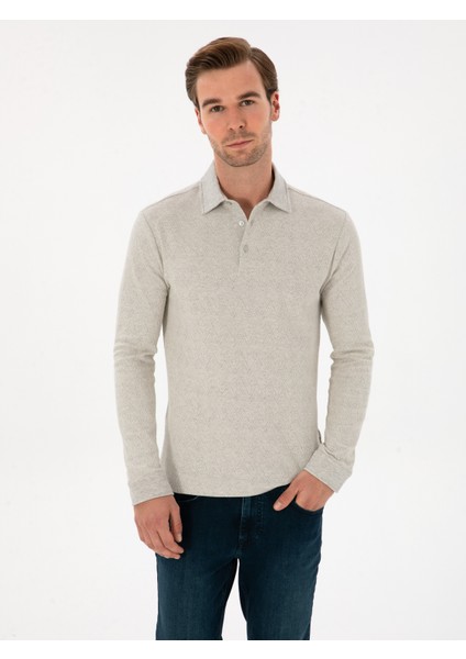 Erkek Taş Regular Fit Pamuk Karışımlı Polo Yaka Sweatshirt 50311374-VR049