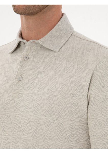 Erkek Taş Regular Fit Pamuk Karışımlı Polo Yaka Sweatshirt 50311374-VR049
