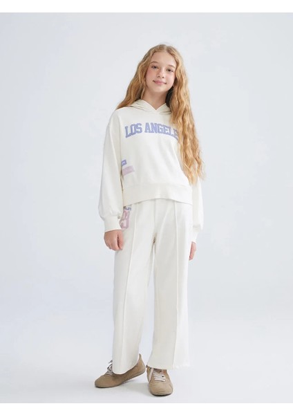 Kids Ekru Kapüşonlu 3 Iplik Kız Çocuk Eşofman Takım