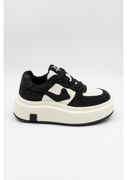 Kadın Kalın Taban Taş Detaylı Bağcıklı Günlük Spor Ayakkabı GJ360 - Siyah - 36