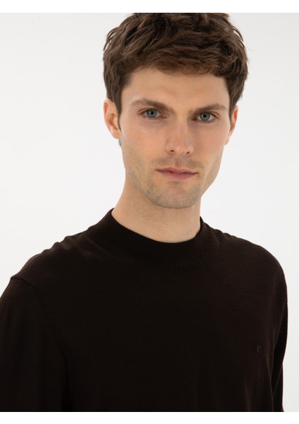 Erkek Kahverengi Slim Fit Yün Karışımlı Çeyrek Balıkçı Basic Triko Kazak 50315295-VR029 fiyatları