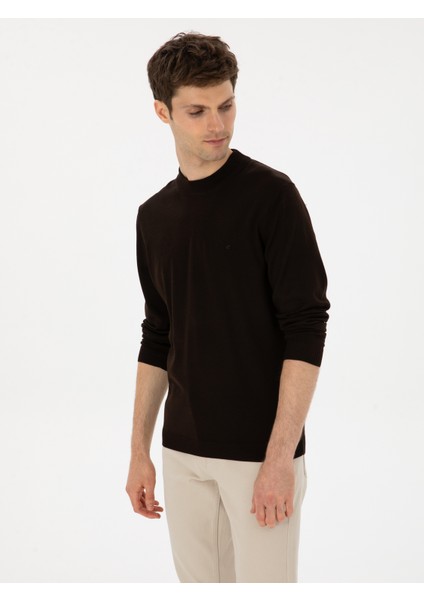 Erkek Kahverengi Slim Fit Yün Karışımlı Çeyrek Balıkçı Basic Triko Kazak 50315295-VR029 modelleri