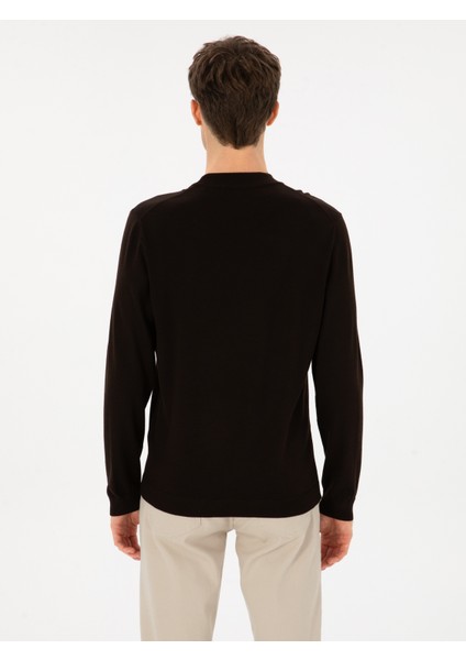 Erkek Kahverengi Slim Fit Yün Karışımlı Çeyrek Balıkçı Basic Triko Kazak 50315295-VR029 indirimleri