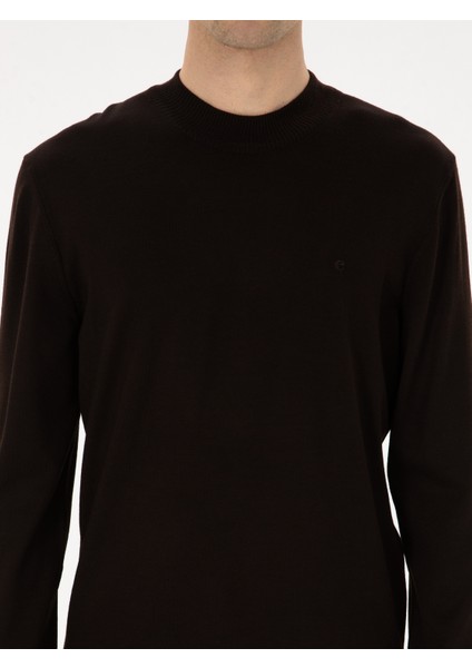 Erkek Kahverengi Slim Fit Yün Karışımlı Çeyrek Balıkçı Basic Triko Kazak 50315295-VR029